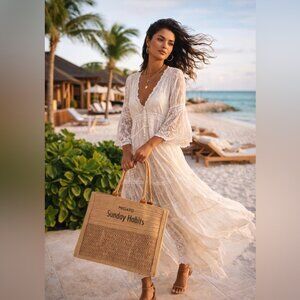 Brown Boho Summer Raffia Straw Tan Tote Bag Natural Woven Beach Shopper